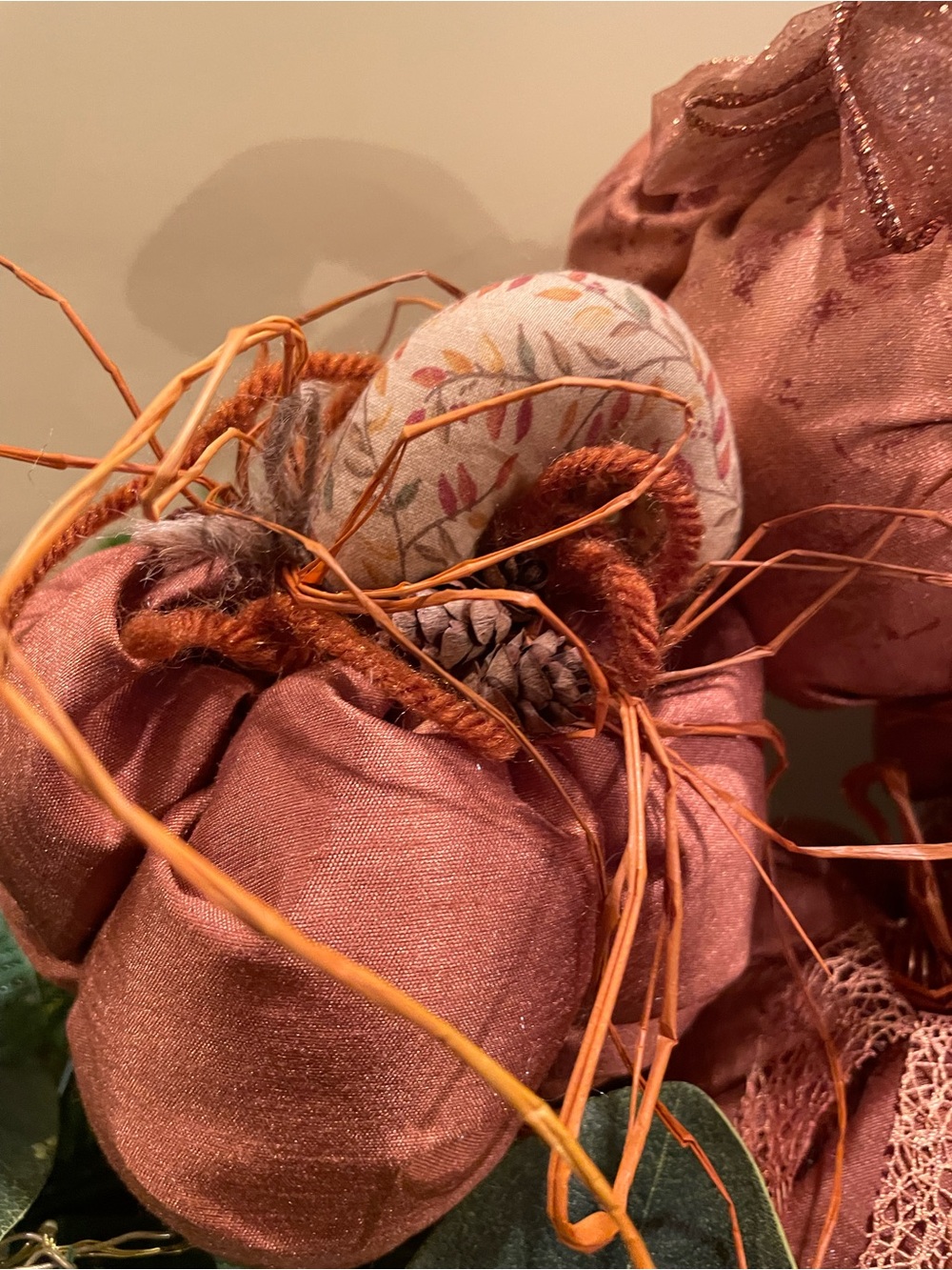 Set of Rustic Fabric Pumpkin Décor - Burnt Orange